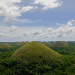 Chocolate Hills erstrahlt in vollem Glanz: Aufgenommen mit einem Weitwinkelobjektiv direkt vor dieser atemberaubenden Sehenswürdigkeit in Philippinen