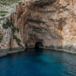 Blue Grotto erstrahlt in vollem Glanz: Aufgenommen mit einem Weitwinkelobjektiv direkt vor dieser atemberaubenden Sehenswürdigkeit in Malta