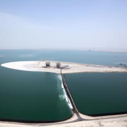 Green Island, Kuwait erstrahlt in vollem Glanz: Aufgenommen mit einem Weitwinkelobjektiv direkt vor dieser atemberaubenden Sehenswürdigkeit in Kuwait