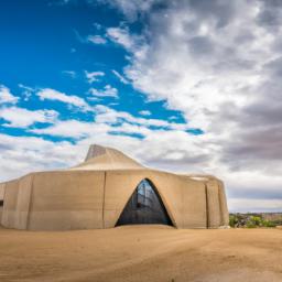 Desert Discovery Center erstrahlt in vollem Glanz: Aufgenommen mit einem Weitwinkelobjektiv direkt vor dieser atemberaubenden Sehenswürdigkeit in Barstow