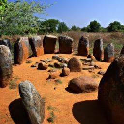 Stone Circles of Senegambia erstrahlt in vollem Glanz: Aufgenommen mit einem Weitwinkelobjektiv direkt vor dieser atemberaubenden Sehenswürdigkeit in Gambia