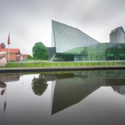 Moderna Museet Malmö erstrahlt in vollem Glanz: Aufgenommen mit einem Weitwinkelobjektiv direkt vor dieser atemberaubenden Sehenswürdigkeit in Malmö