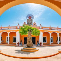 Museo de la Canción Yucateca erstrahlt in vollem Glanz: Aufgenommen mit einem Weitwinkelobjektiv direkt vor dieser atemberaubenden Sehenswürdigkeit in Merida