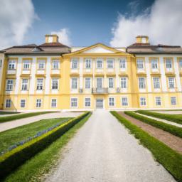 Schloss Esterházy erstrahlt in vollem Glanz: Aufgenommen mit einem Weitwinkelobjektiv direkt vor dieser atemberaubenden Sehenswürdigkeit in Eisenstadt