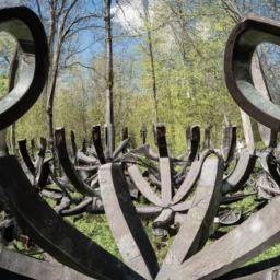 Skulpturenpark von Sigulda erstrahlt in vollem Glanz: Aufgenommen mit einem Weitwinkelobjektiv direkt vor dieser atemberaubenden Sehenswürdigkeit in Sigulda