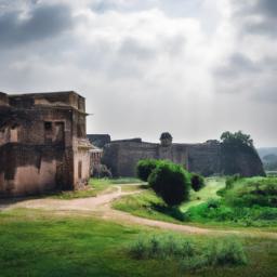 Rohtas Fort erstrahlt in vollem Glanz: Aufgenommen mit einem Weitwinkelobjektiv direkt vor dieser atemberaubenden Sehenswürdigkeit in Pakistan